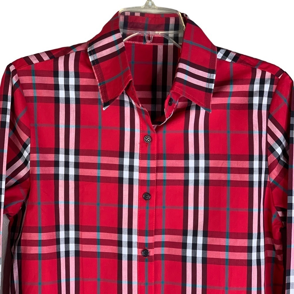 Chaps Red, Teal, Black, & White Button Up Long Sleeve Shirt Size Small Worn Once